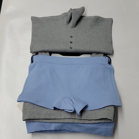 Lucky Brand Blue And Gray Bralette With Bottoms 4Pc Set. - Picture 7 of 10